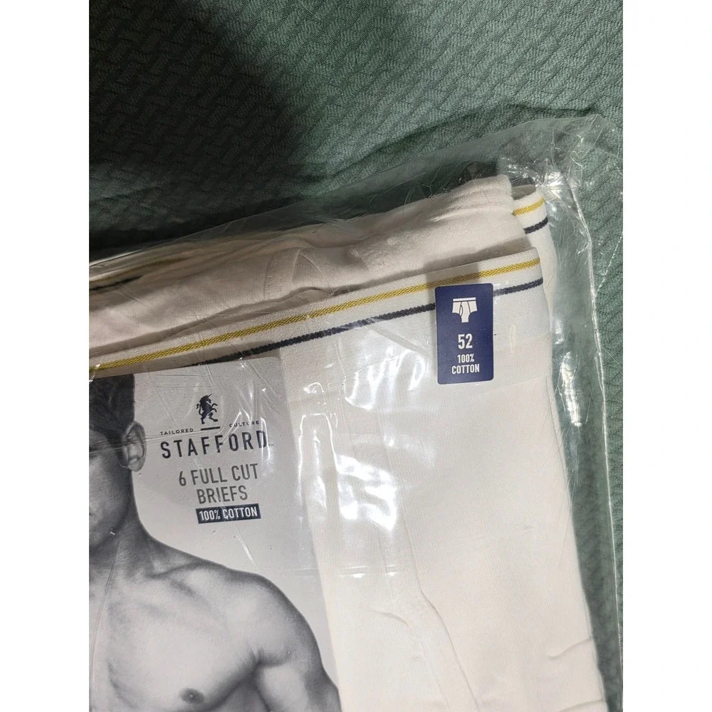 Stafford Mens 6 Pack Full Cut Briefs White 100% Cotton Underwear Size 52 New